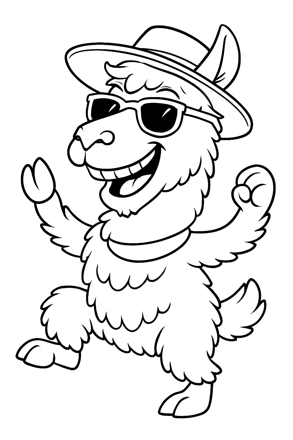 Cheerful Dancing Llama Cartoon Illustration Coloring Book Pages
