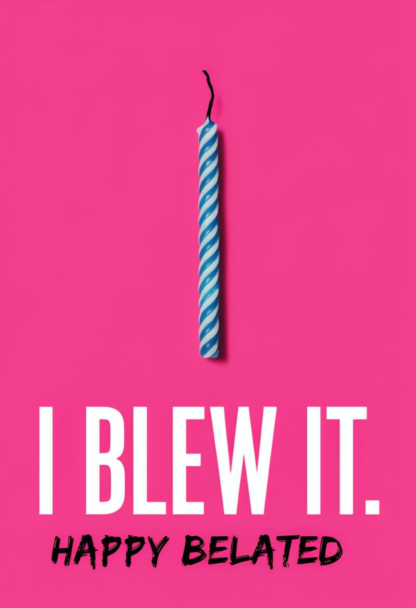Blue Spiral Birthday Candle with 'I Blew It' Text Card