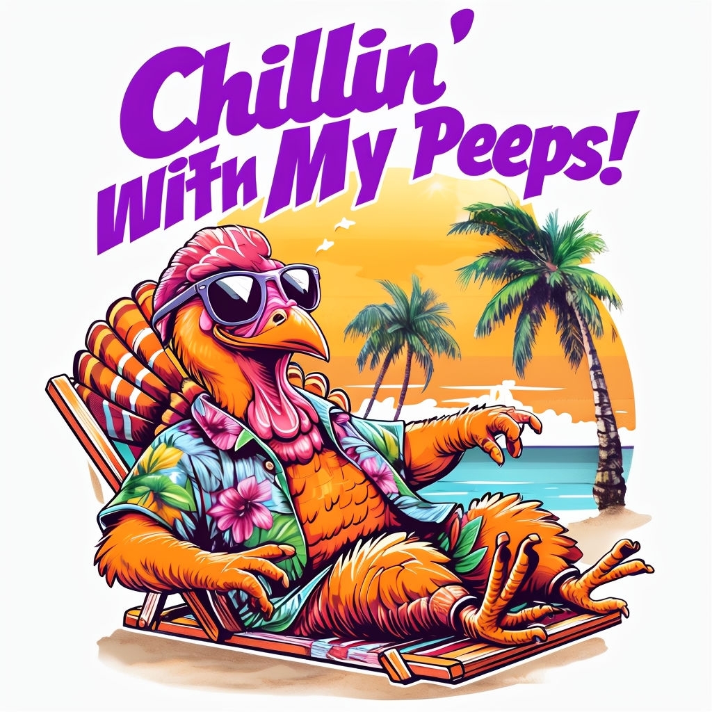 Chillin' with My Peeps Fun Retro Turkey Beach Sticker