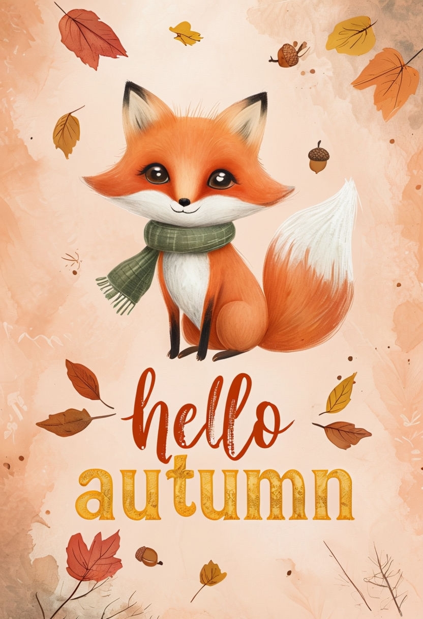 Playful Fox and Hello Autumn Graphic Design Poster