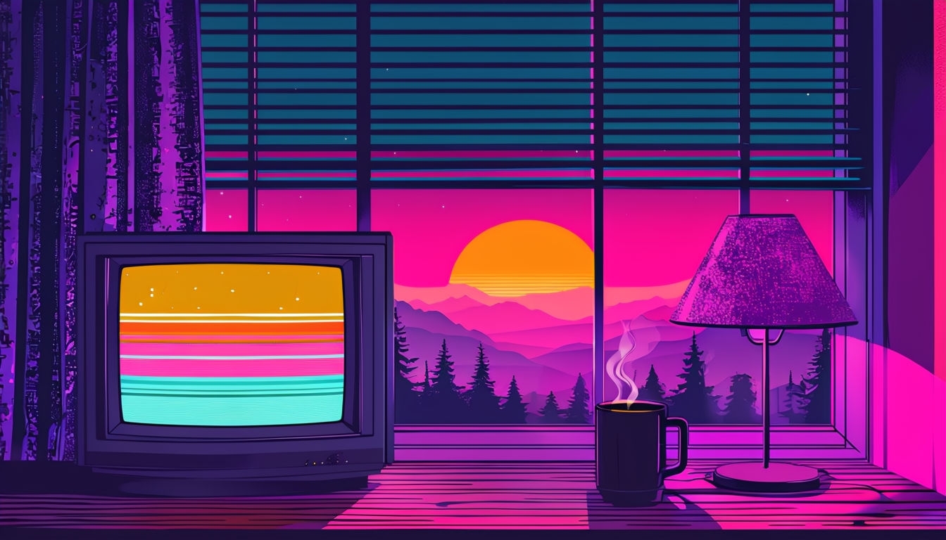 Nostalgic Retro-Futuristic Neon Illustration for Virtual Backgrounds