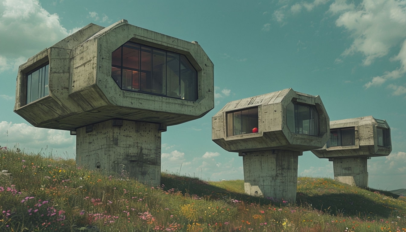 Futuristic Concrete Structures with Nature Background Image for Virtual Backgrounds