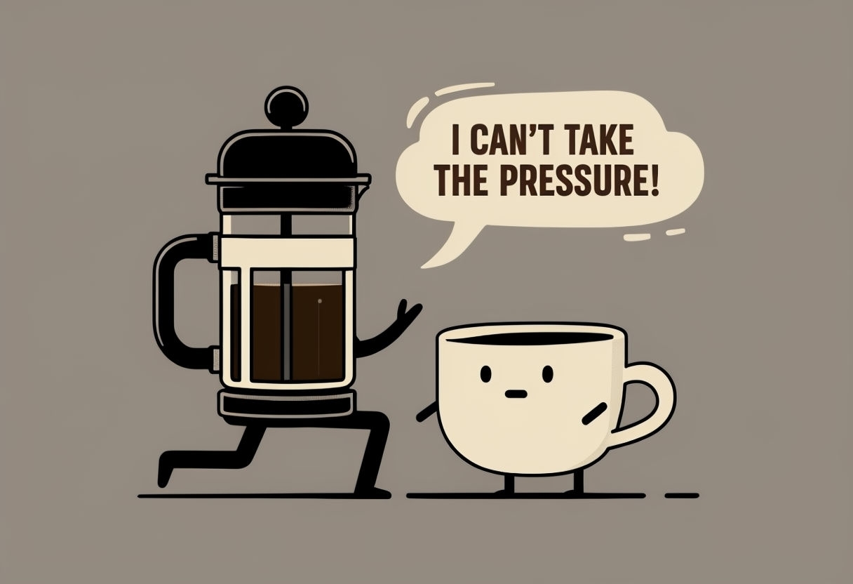 Humorous Cartoon Coffee Press and Cup Illustration Sticker