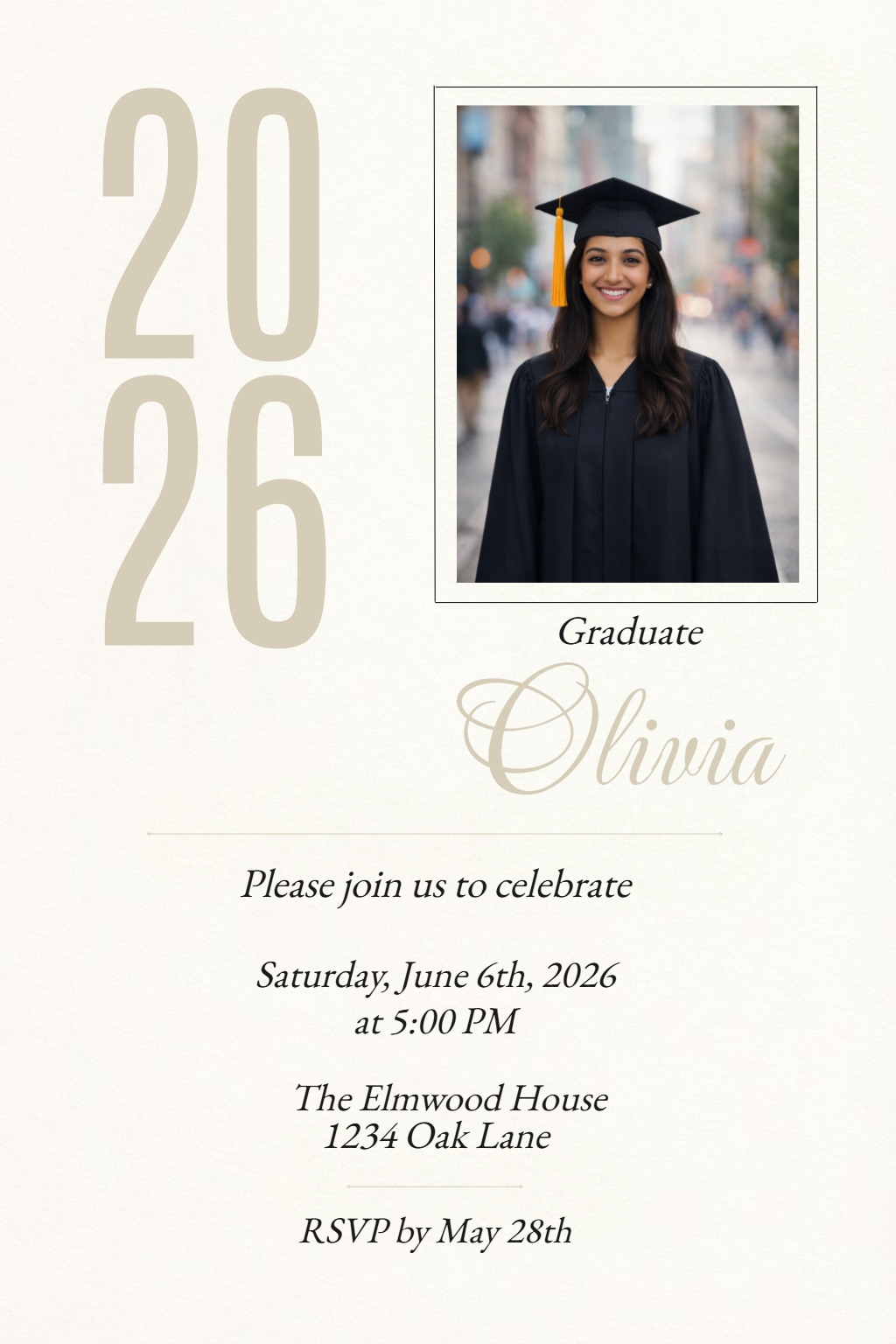 Elegant Graduation Invitation Card for Olivia's Celebration
