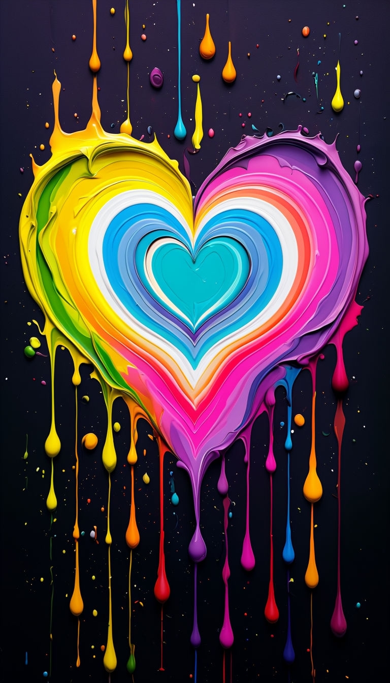 Vibrant Abstract Heart Design with Colorful Drips Phone Case Cover
