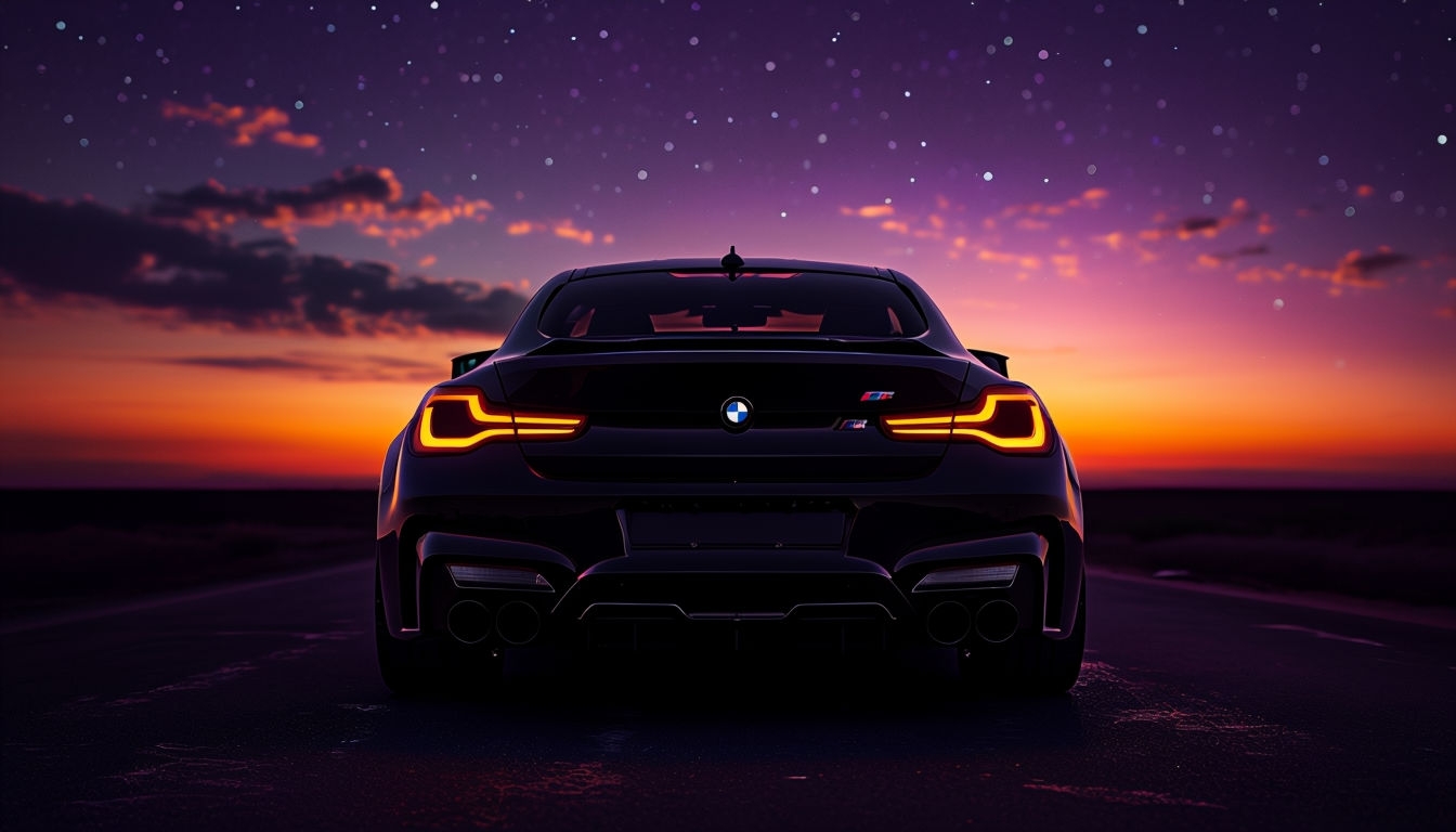 Sleek Black Car Against Vibrant Twilight Sky Virtual Background