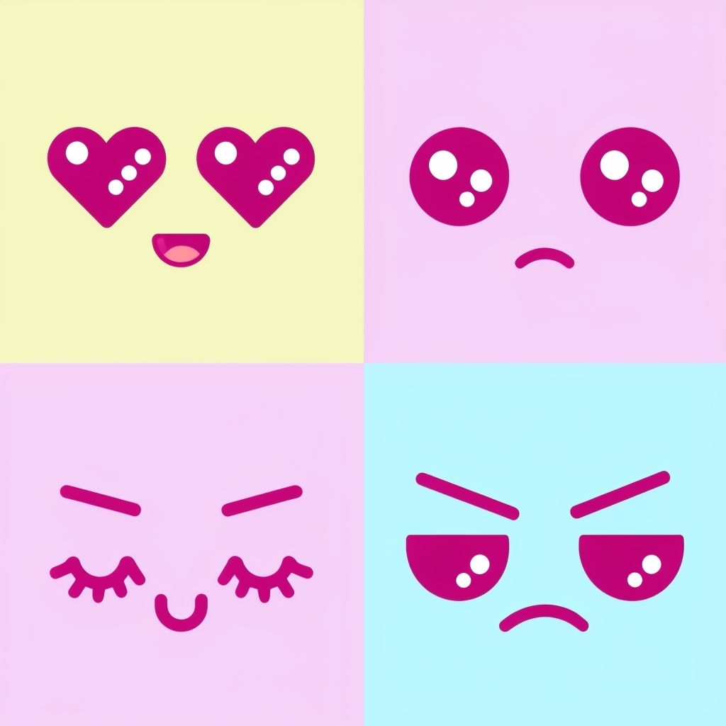 Kawaii Facial Expressions in Pastel Panels Seamless Pattern