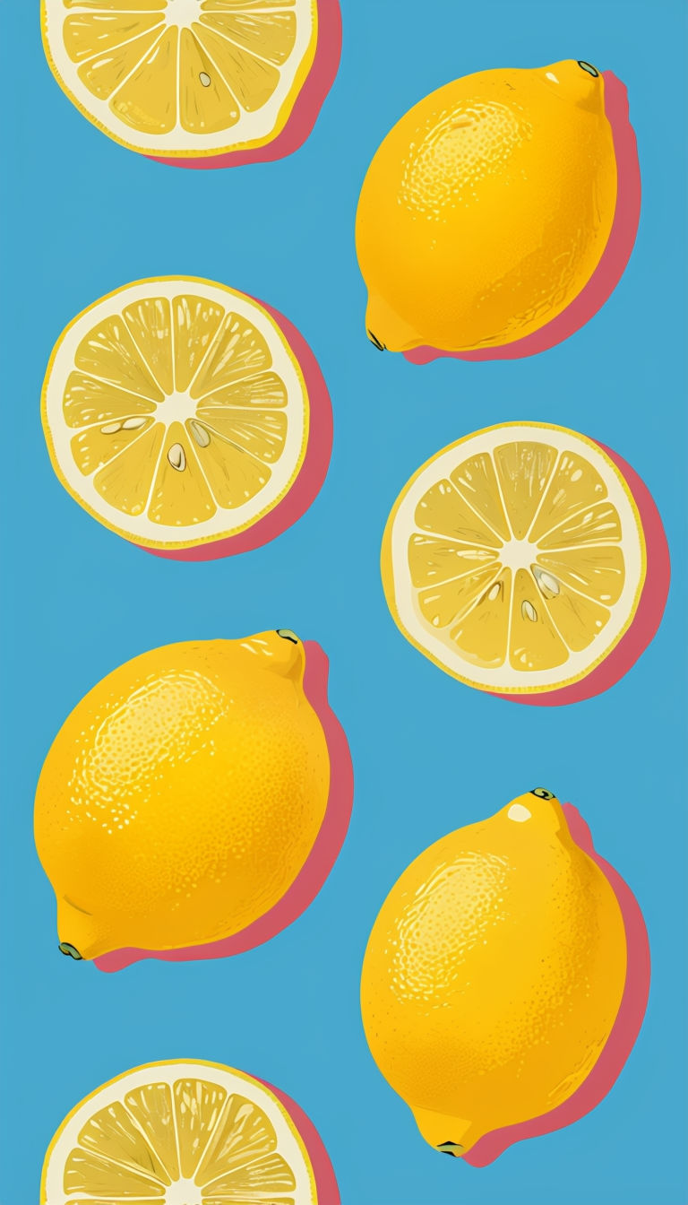 Vibrant Lemon Illustration on Sky Blue Background Art