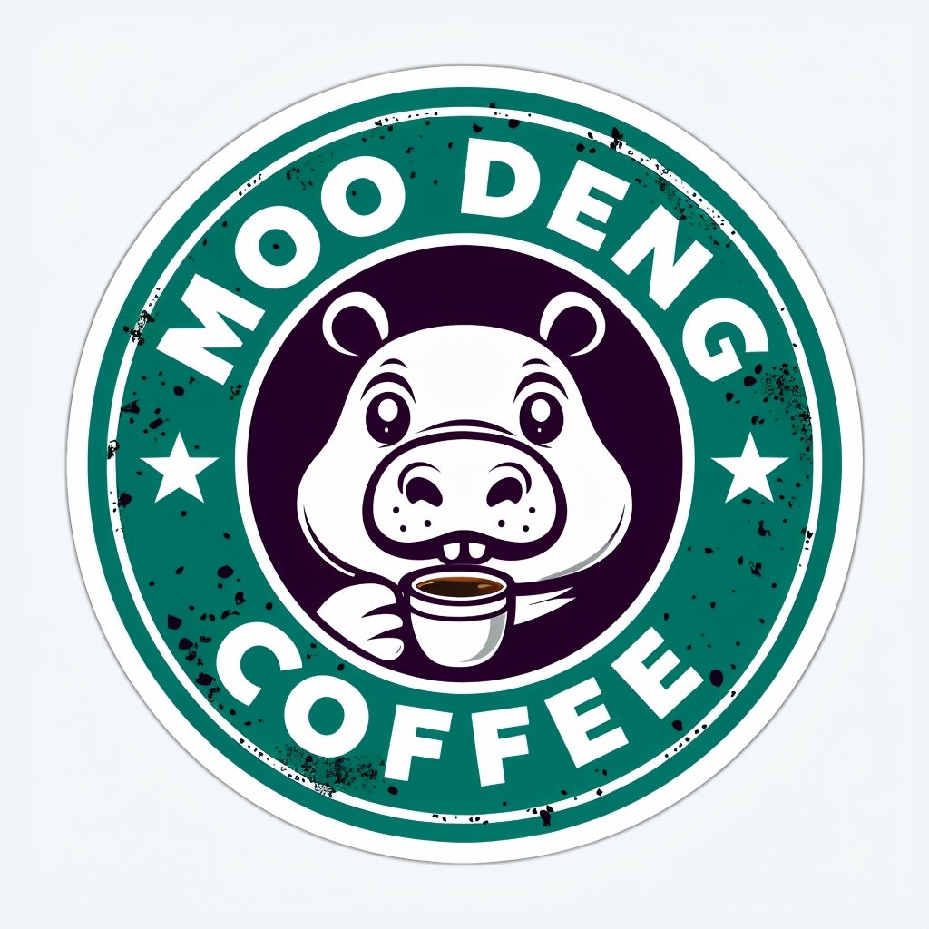 Cute Hippopotamus Coffee Logo Design for MOO DENG COFFEE Mug