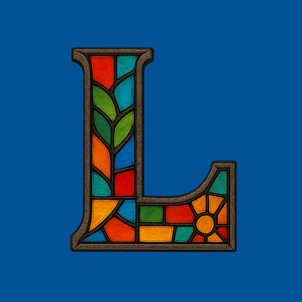 Colorful Mosaic Letter L Design on Vibrant Blue Background Monogram