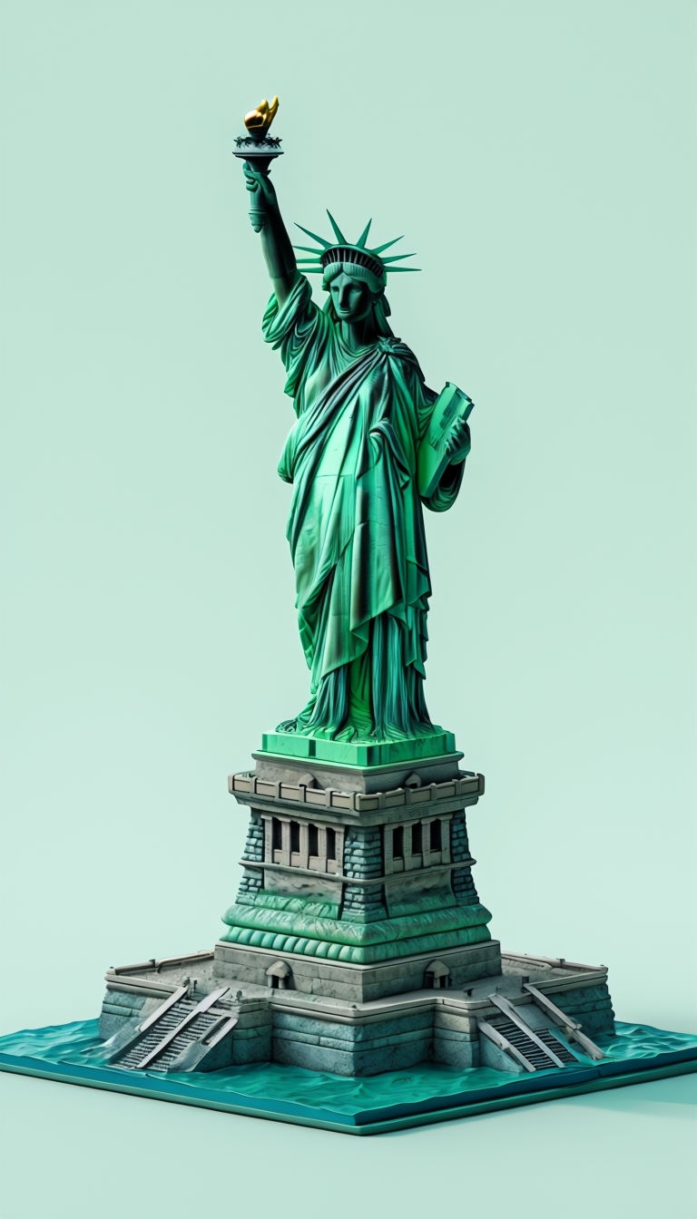 Minimalist 3D Statue of Liberty Rendering with Emerald Color Art