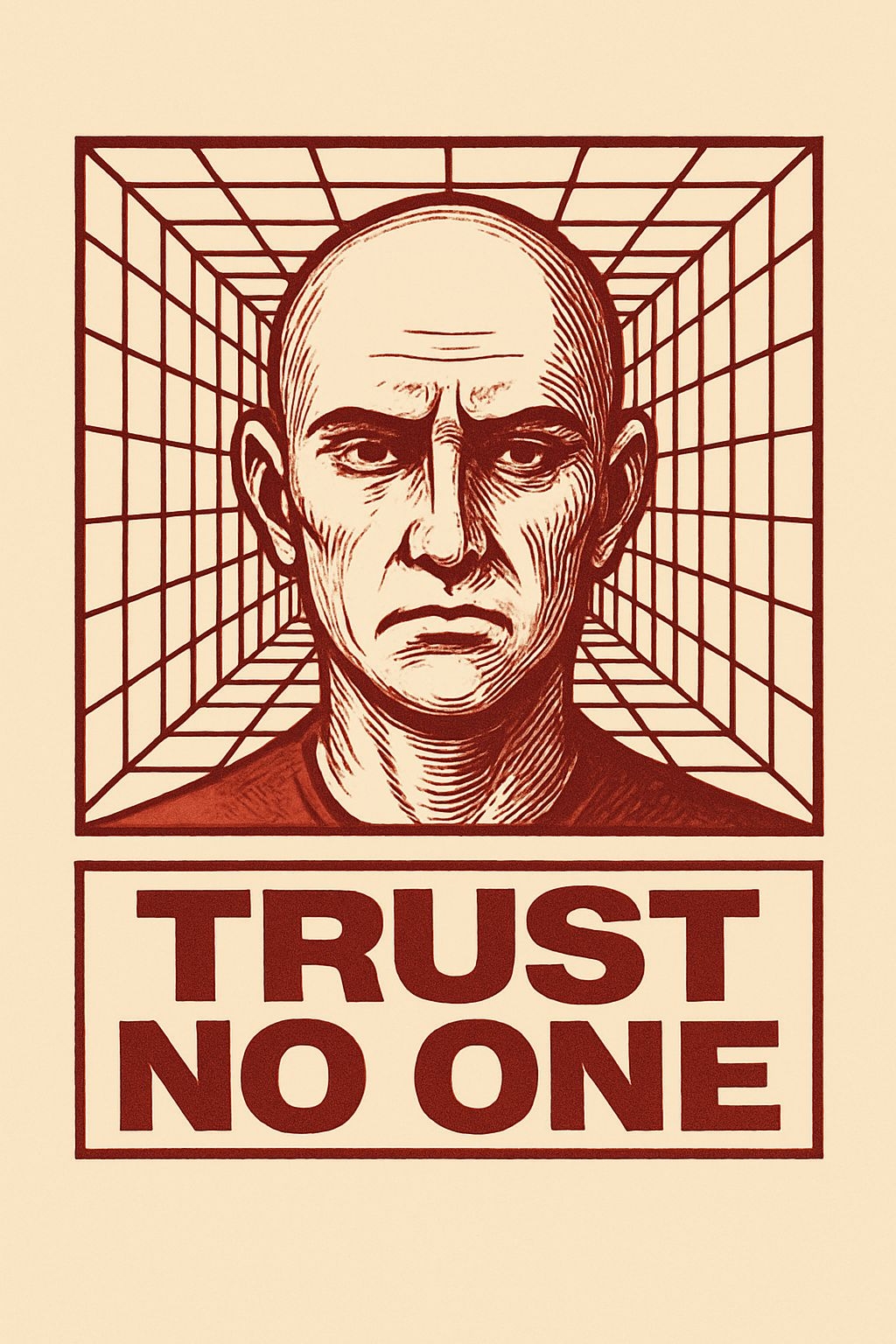 Bold Trust No One Red Face Illustration T-Shirt
