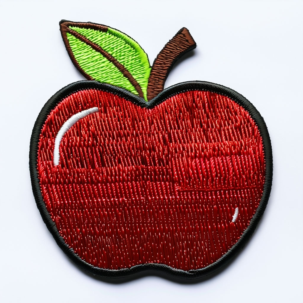 Classic Red Apple Embroidered Patch Design for Hats