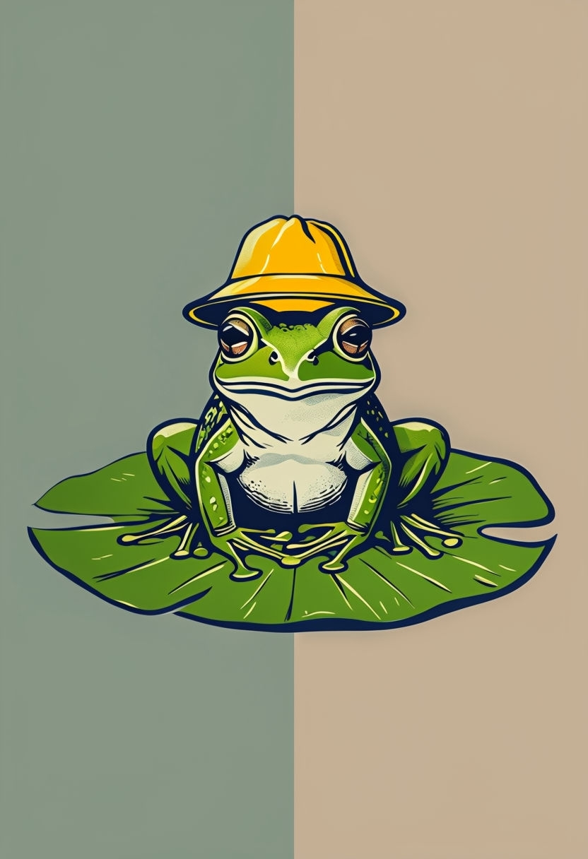 Friendly Green Frog with Yellow Hat Cartoon T-Shirt