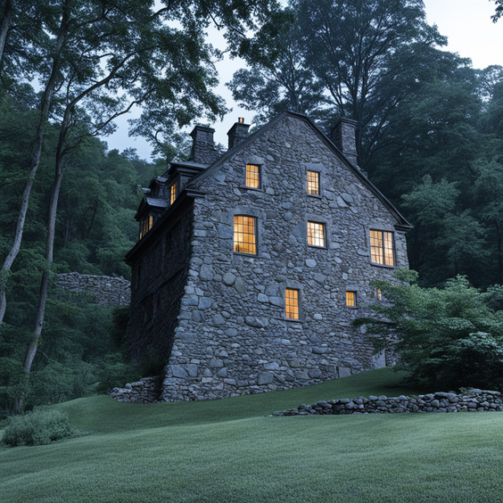 Photorealistic Nighttime Circa 1681 Fieldstone Mansion set b... by Tom ...