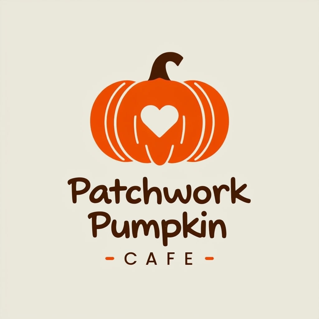 Cozy Minimalist Patchwork Pumpkin Logo for Seasonal Cafe