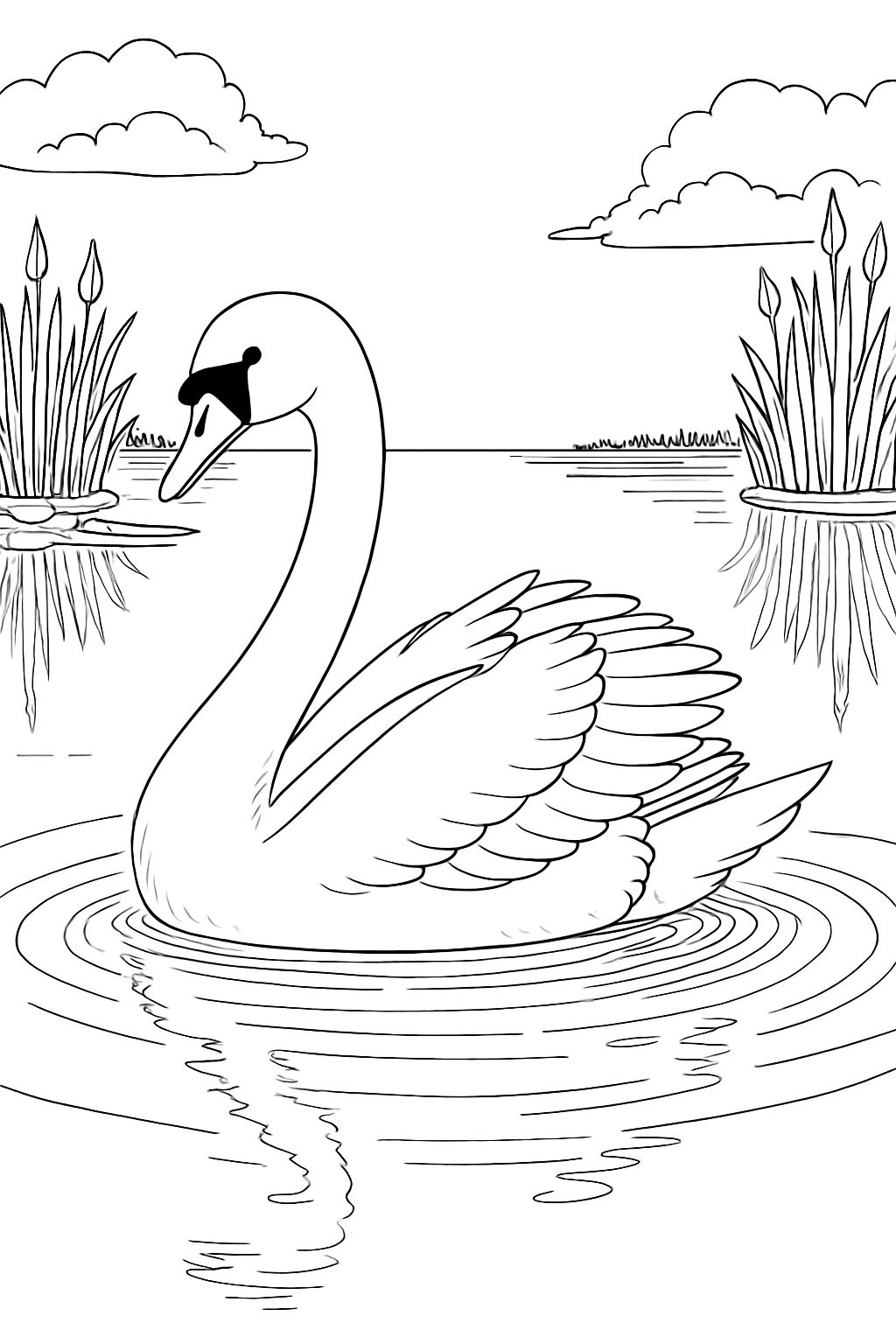 Serene Black and White Swan on Calm Water Coloring Page