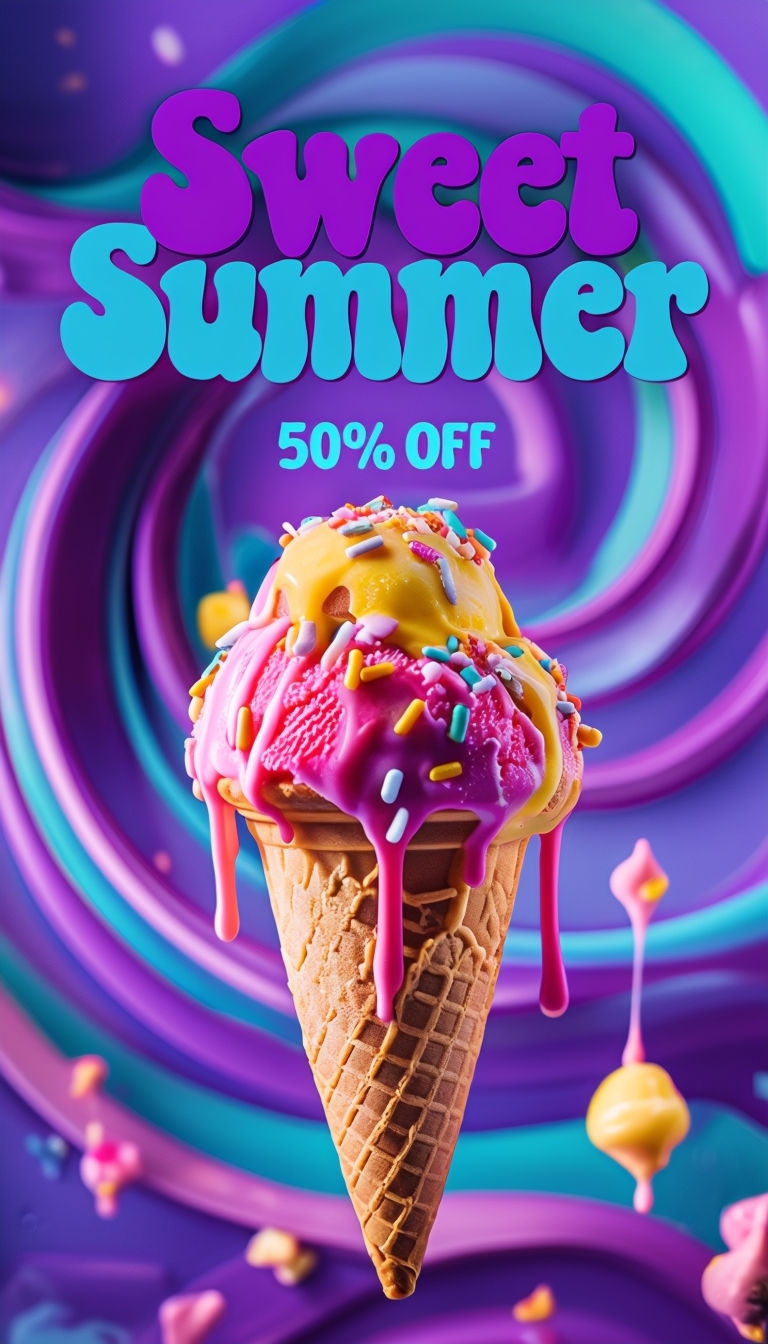 Vibrant Sweet Summer Ice Cream Cone Advertisement Social Media Post