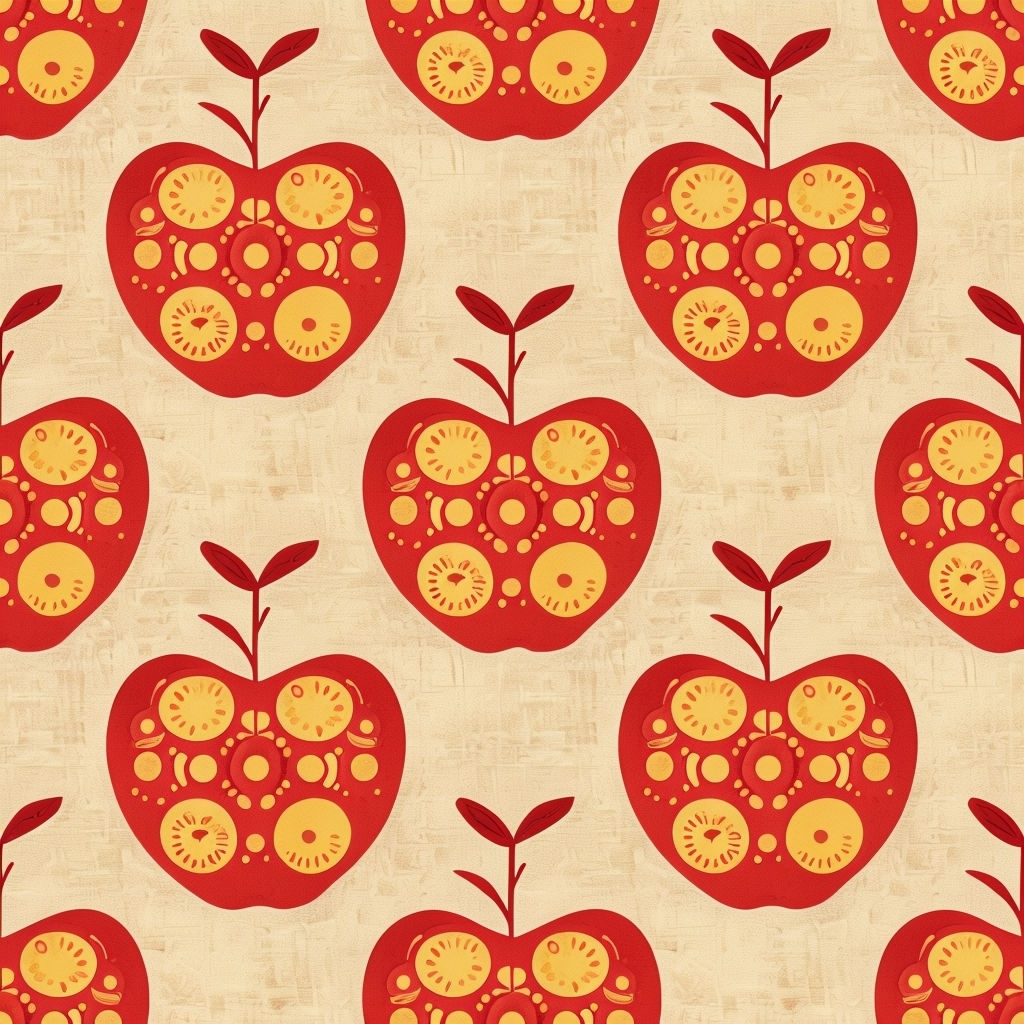 Vintage Symmetrical Apple Pattern with Intricate Details Seamless Pattern