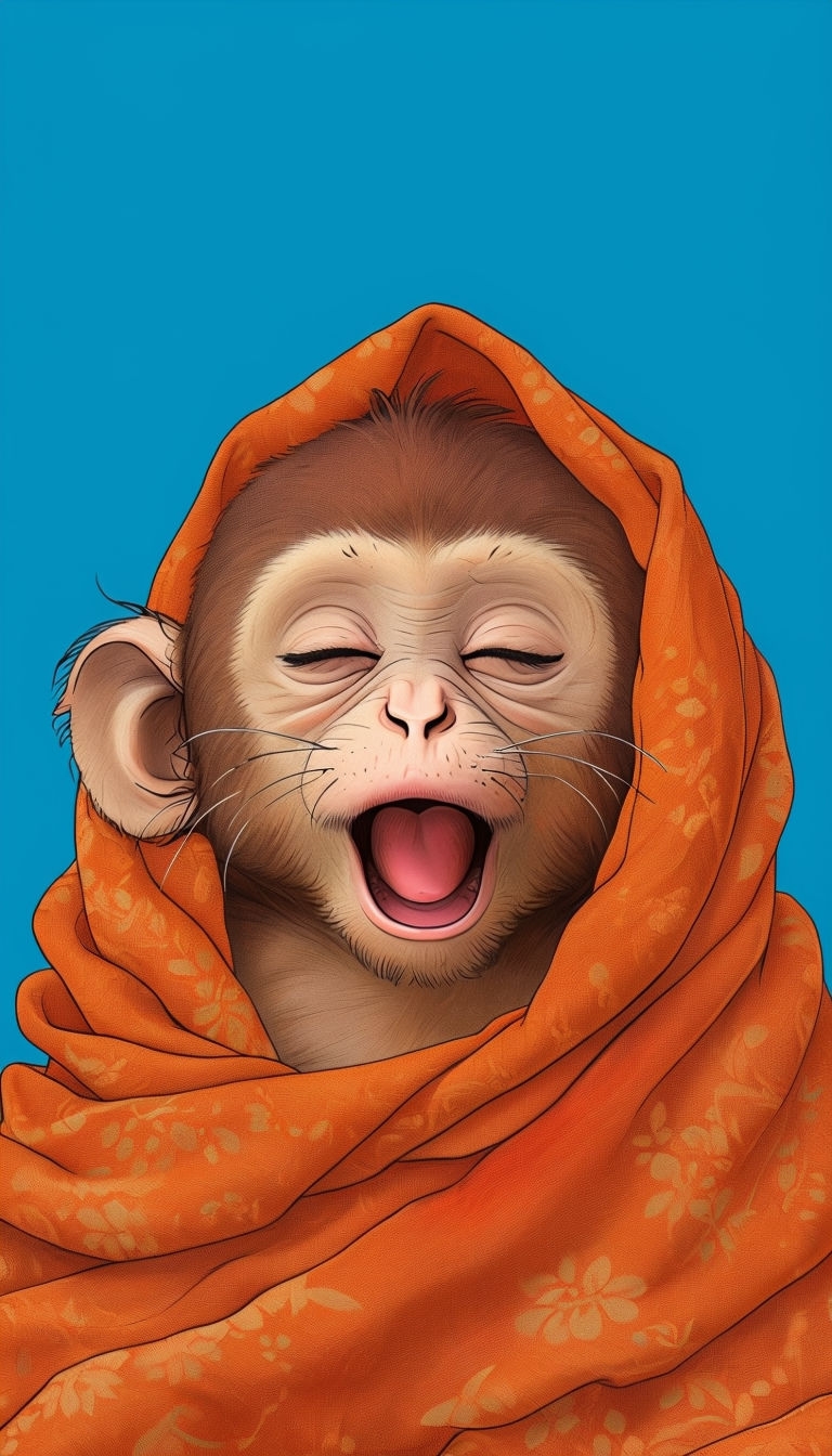 Adorable Sleeping Baby Monkey in Shawl Anime Illustration Phone Case Cover