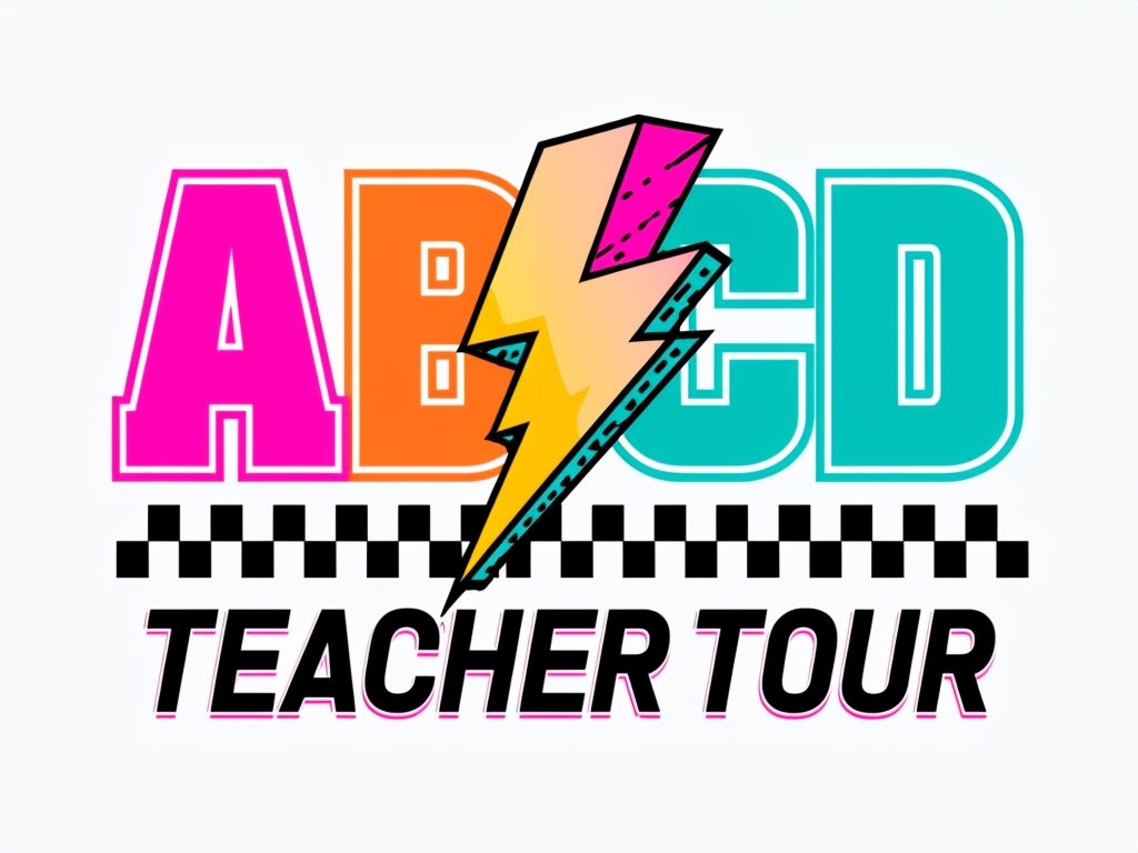 Vibrant ABCD Logo with Lightning Bolt for Teacher Tour T-Shirt