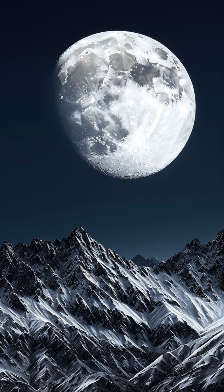 Majestic Full Moon Over Snowy Mountains Night Wallpaper