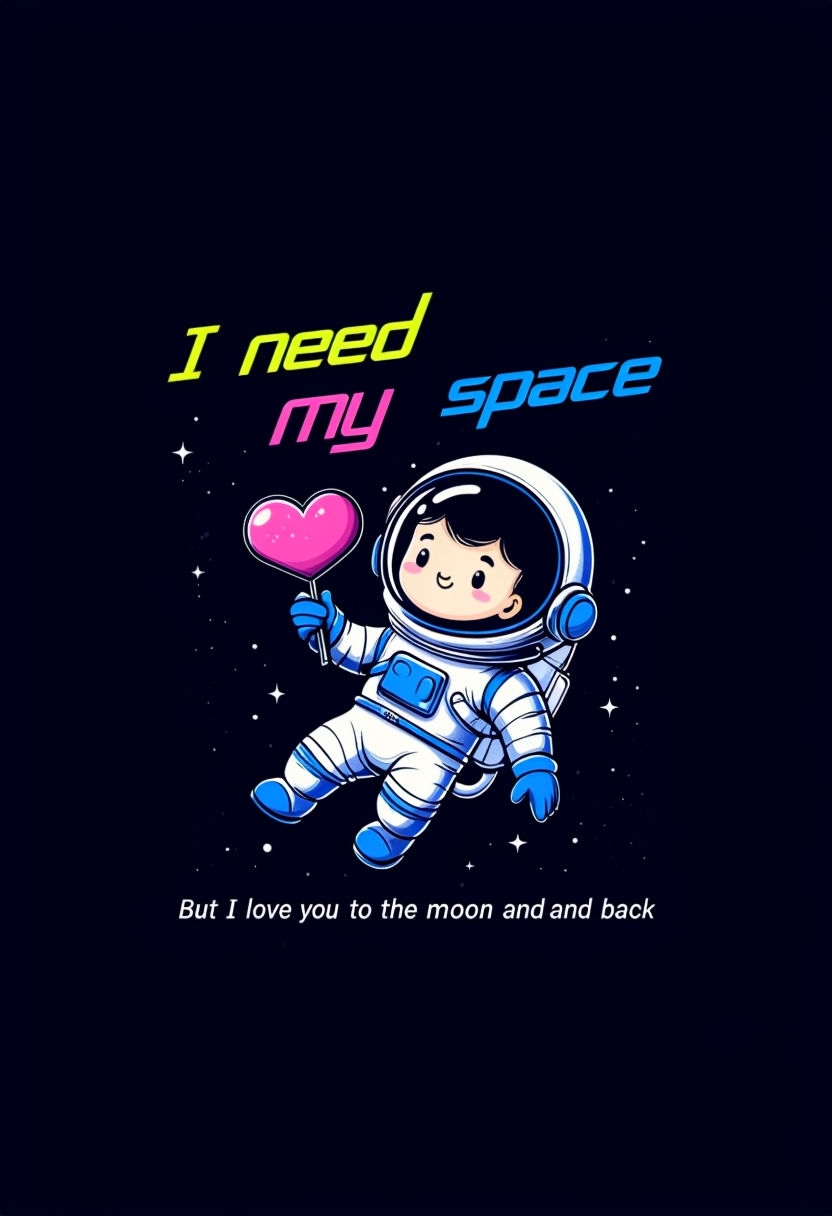 Cute Cartoon Astronaut I Need My Space T-Shirt Design Cards & Invites