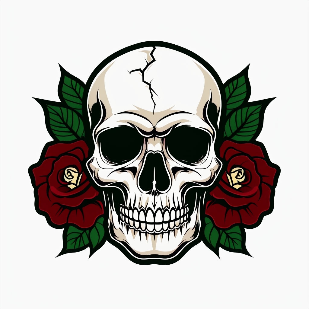 Skull and Roses Tattoo Art Illustration for Unique Mug