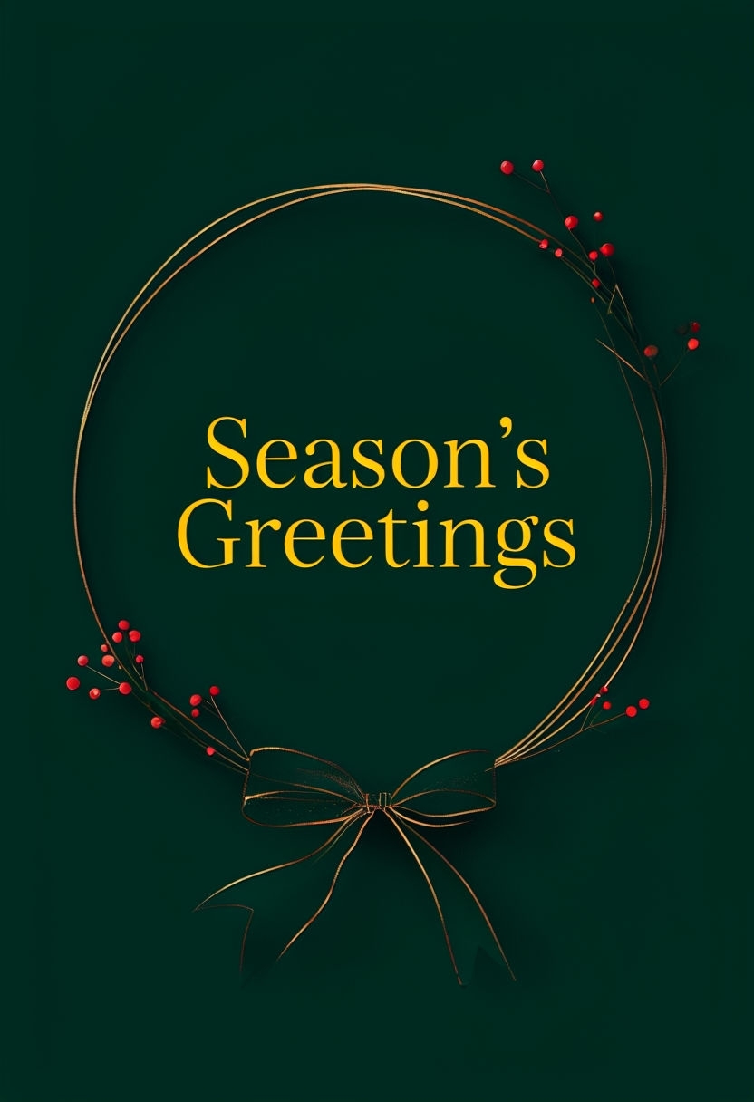 Elegant Gold Wreath with Season's Greetings Text Art