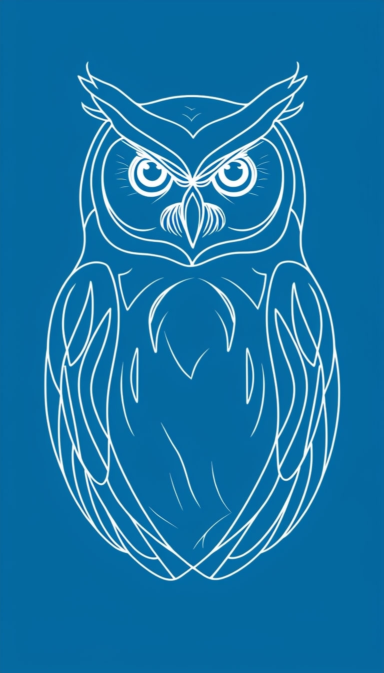 Minimalist White Line Drawing of Owl on Midnight Blue Case Cover