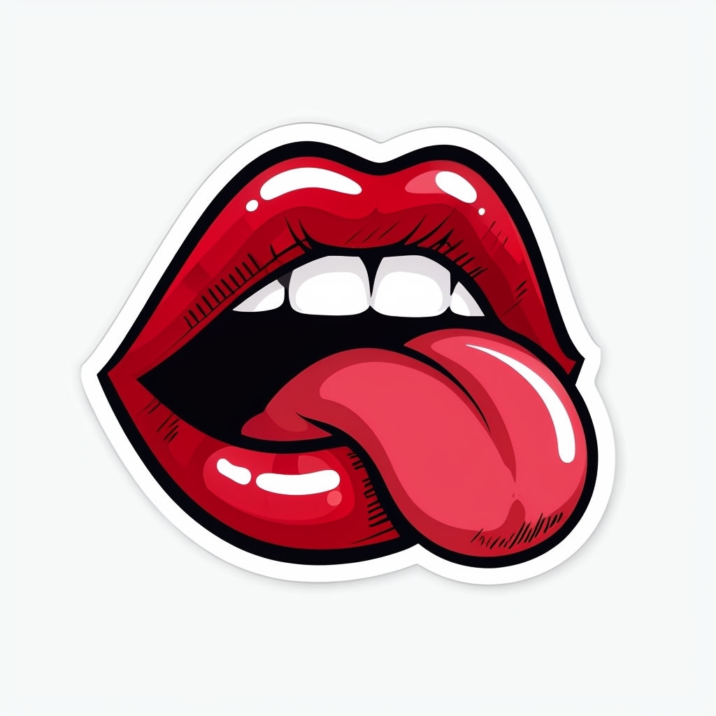 Glossy Red Cartoon Lips with Sticking Out Tongue Sticker