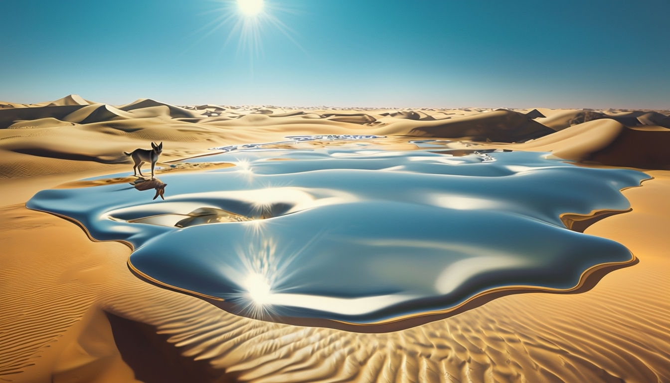 Surreal Desert Mirage with Chrome Lake Digital Background