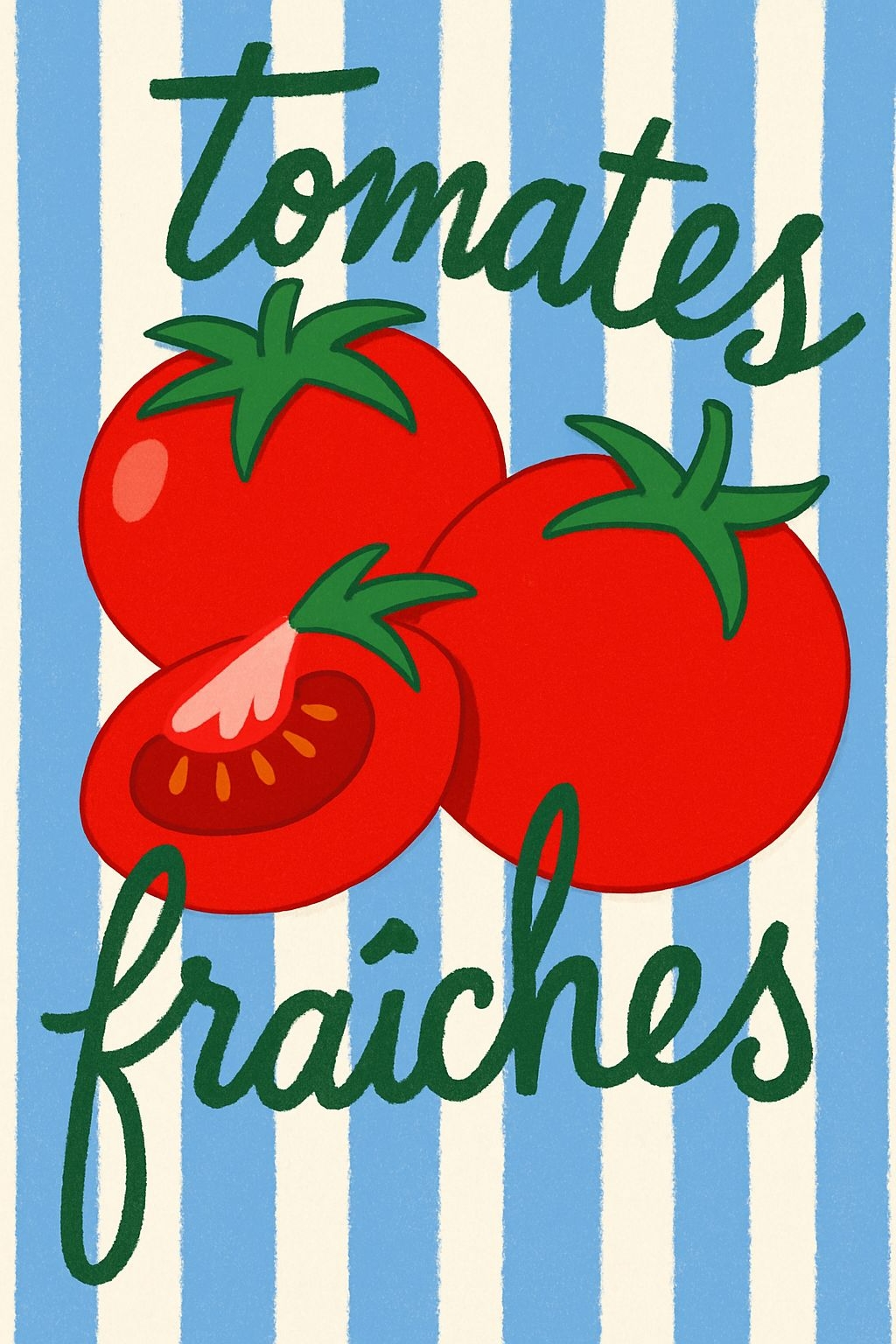Vibrant Red Tomato Illustration with Fresh Cursive Text T-Shirt