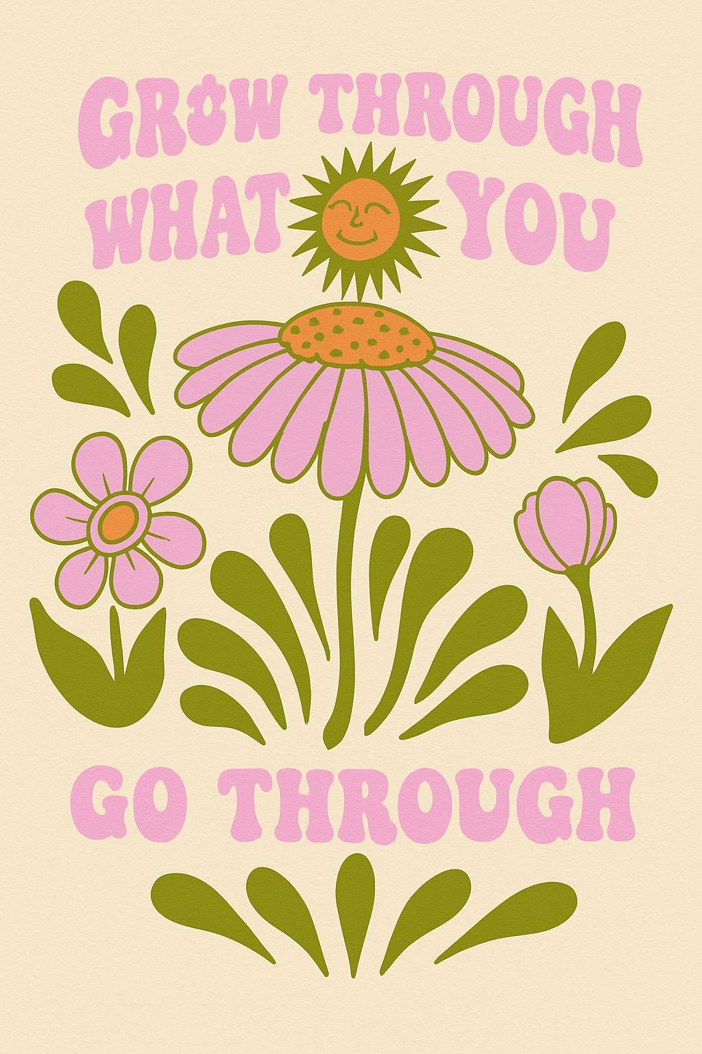 Grow Through What You Go Through Floral Motivational T-Shirt