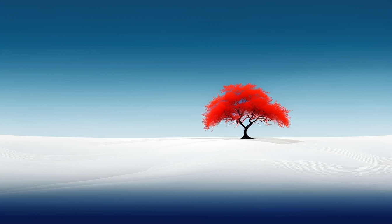 Serene Winter Landscape with Red Leaves Minimalist Illustration Virtual Backgrounds