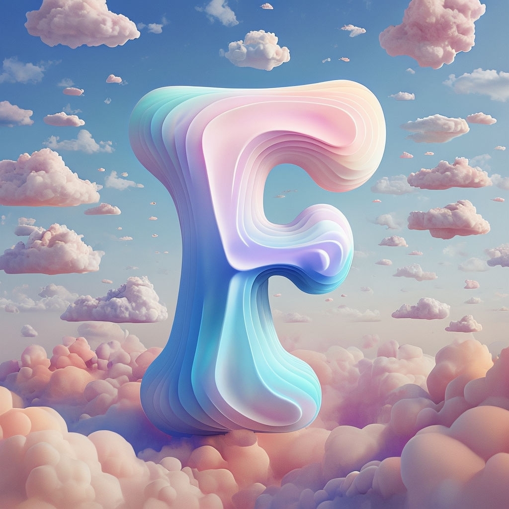 Surreal 3D Letter F in Dreamy Cloudy Sky Artwork Monogram