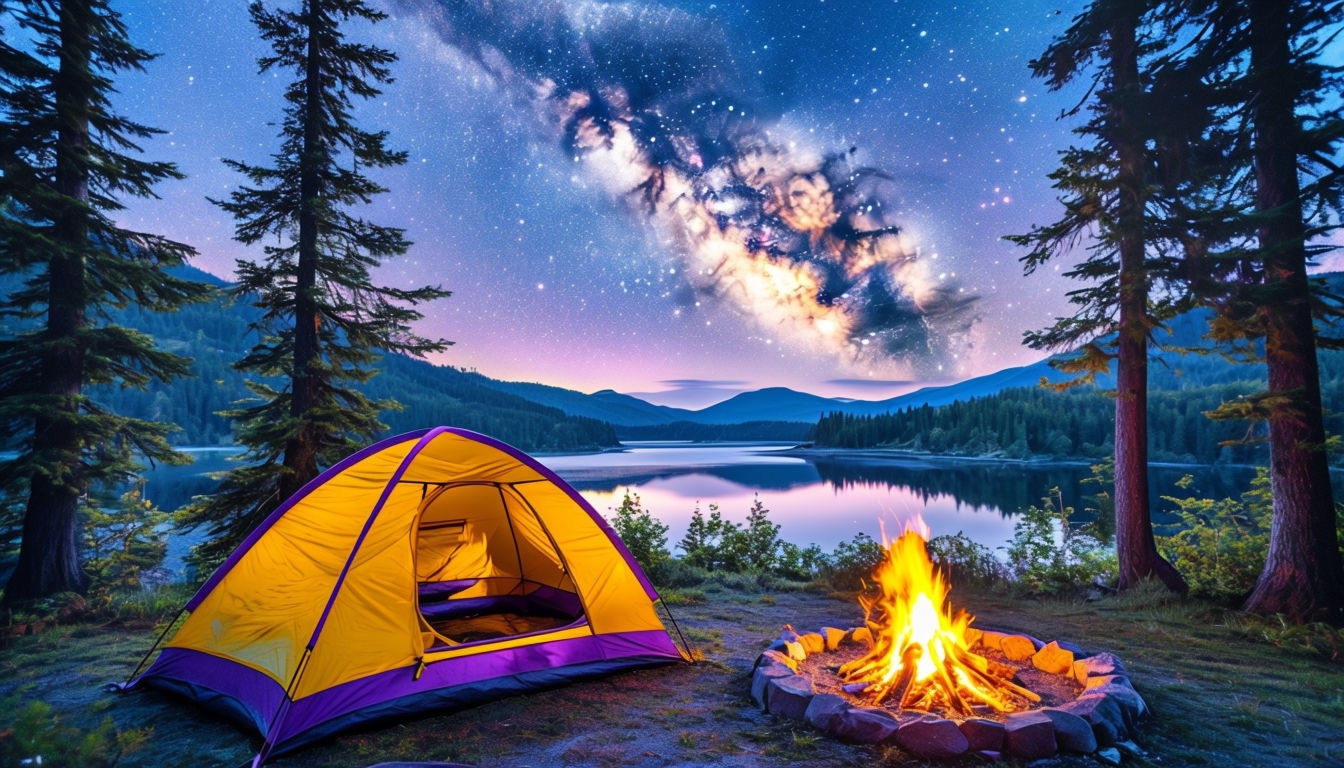 Serene Twilight Camping Landscape with Milky Way Art