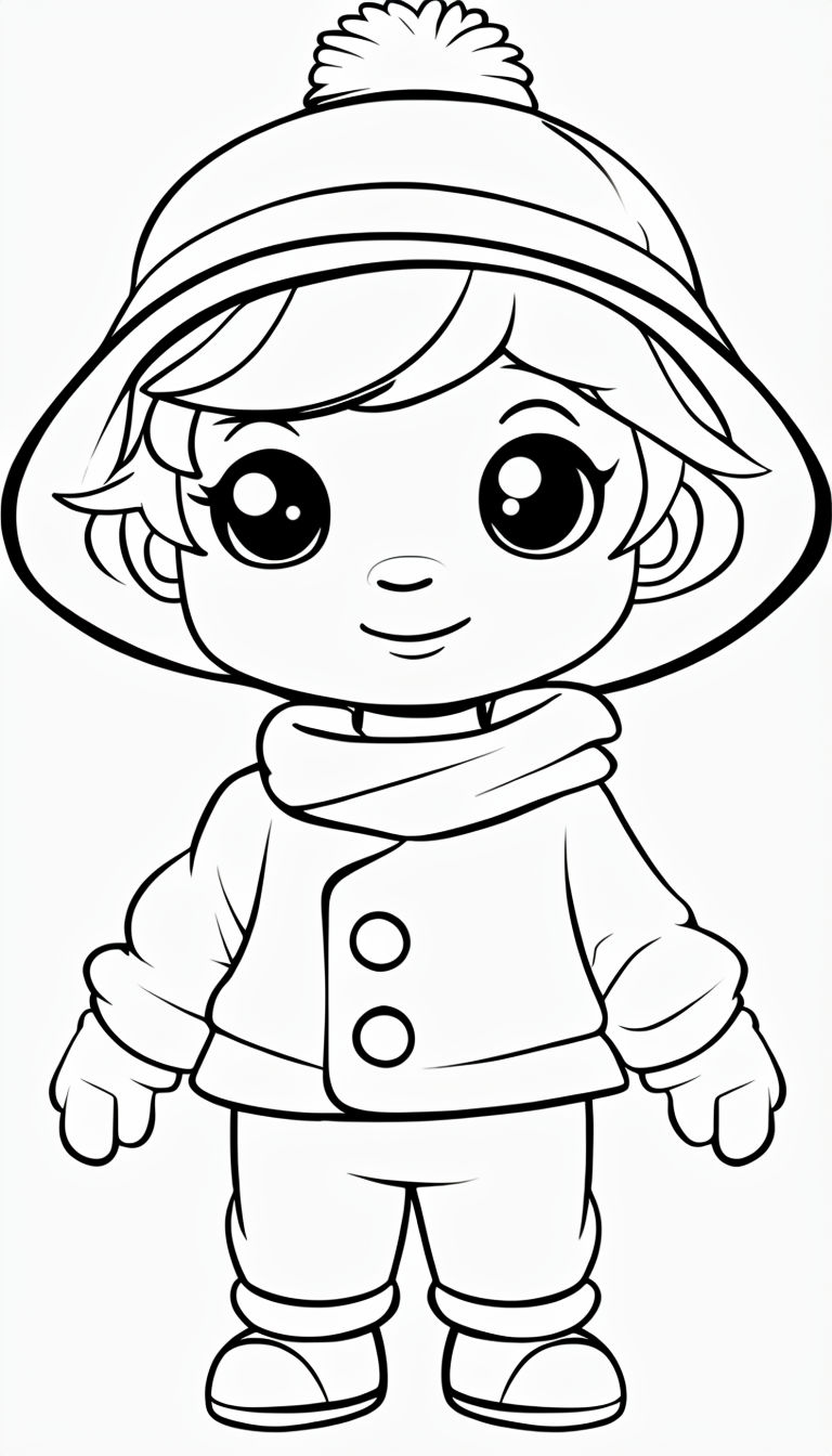 Cute Cartoon Character Line Drawing for Kids Coloring Book Pages