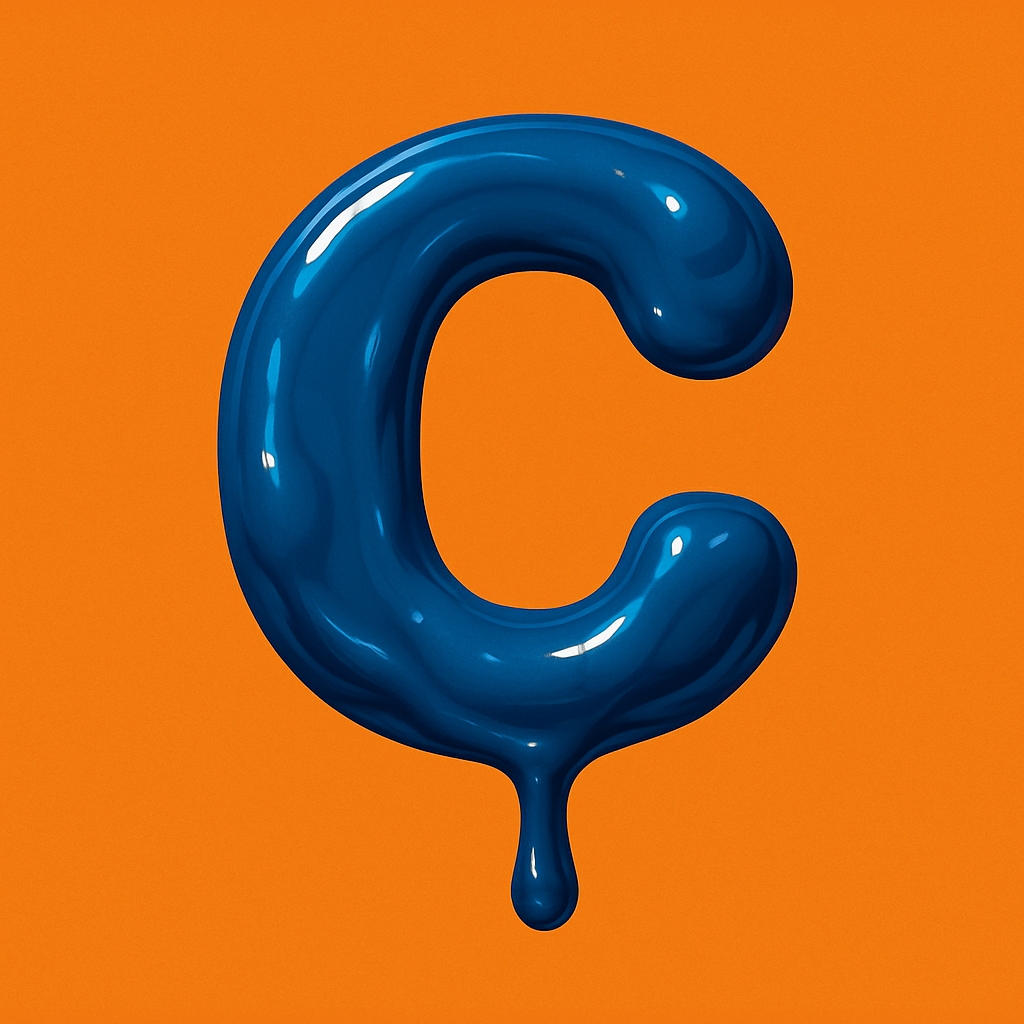 Glossy Dark Blue Letter C on Vibrant Orange Background Monogram