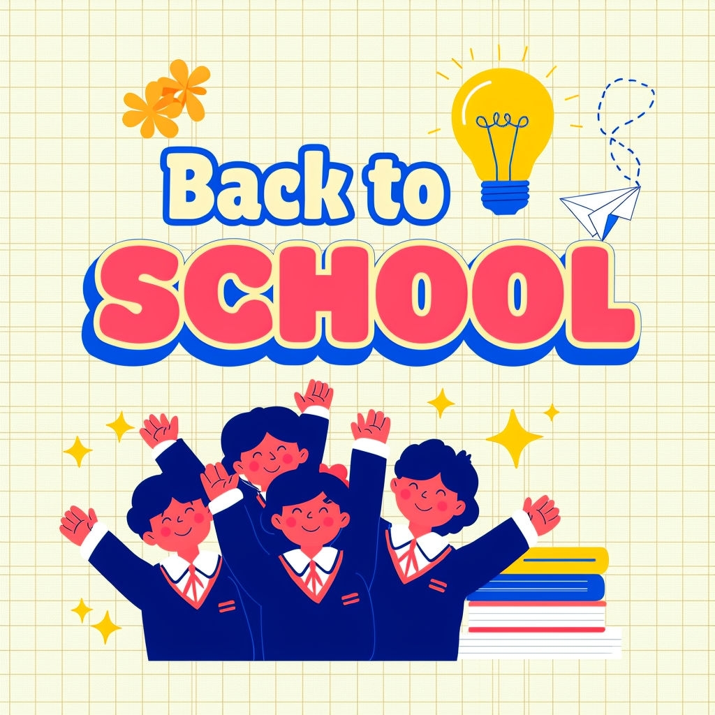 Cheerful Back to School Cartoon Illustration for Kids Social Media Post