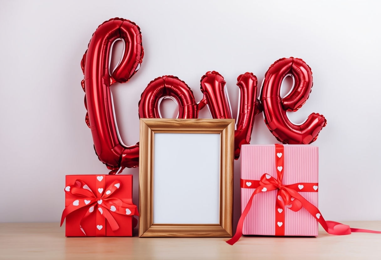 Valentine's Day Love Arrangement with Gifts and Balloons Mockup