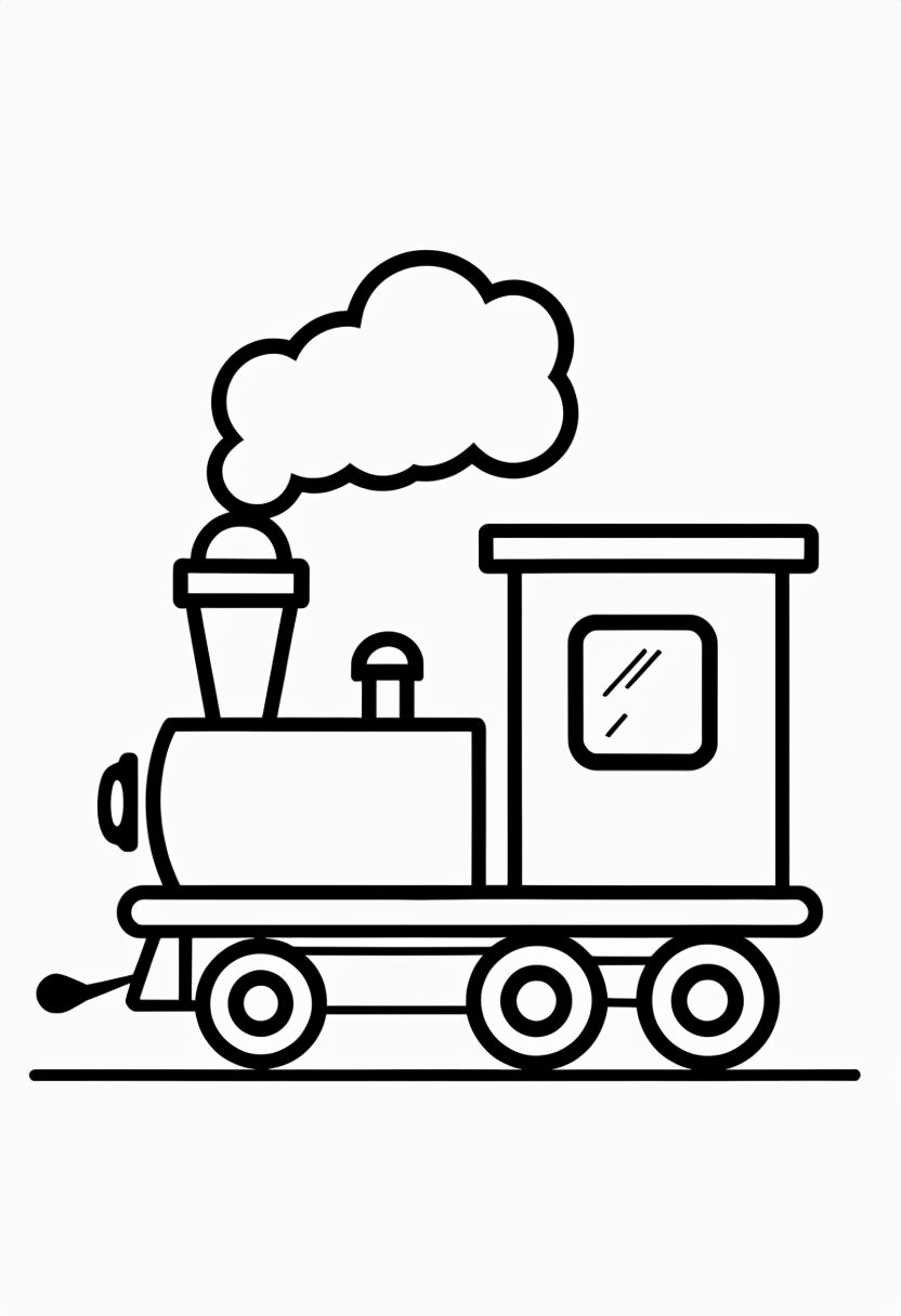 Simple Cartoon Steam Train Drawing for Kids Coloring Book Pages