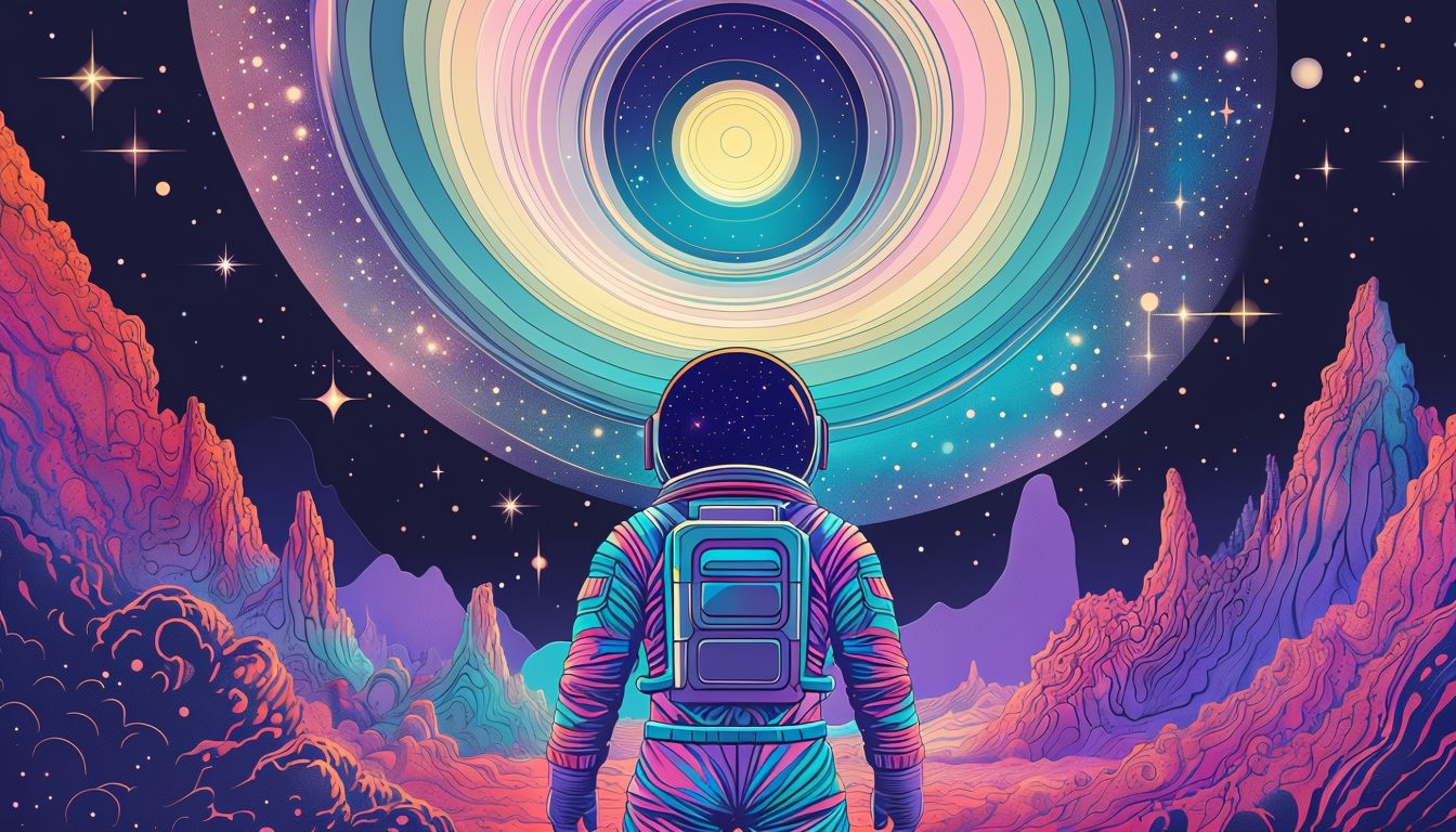 Surreal Cosmic Astronaut Vortex Digital Artwork Background