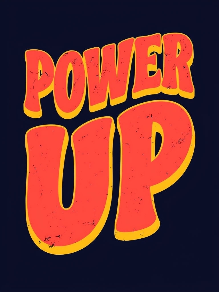 Vibrant Retro Power Up Typography Design T-Shirt