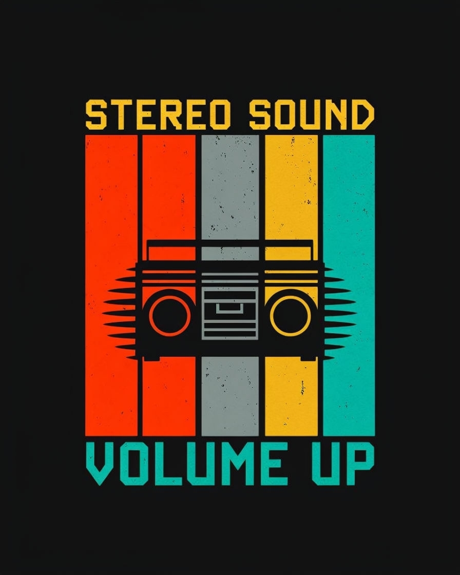 Retro 80s 90s Boombox Graphic with Stereo Sound T-Shirt