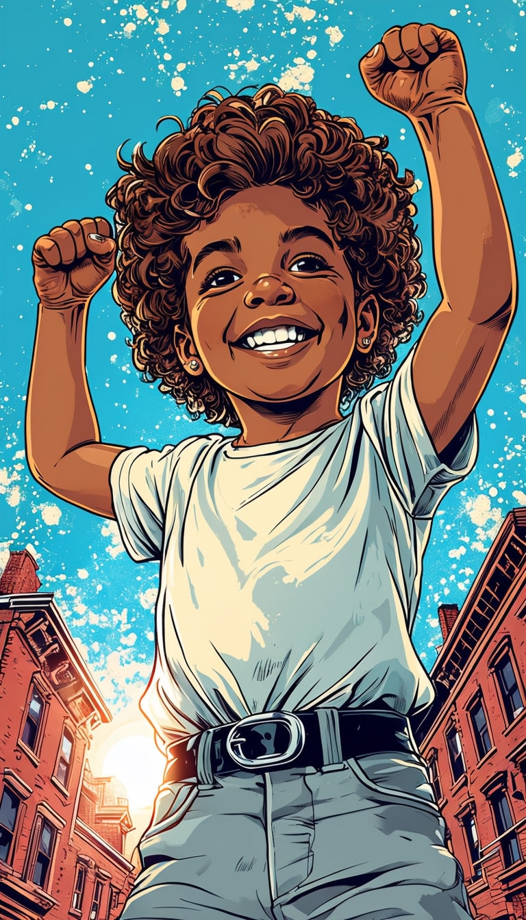 Empowered Joyful Child in Vintage Comic Style Art Poster