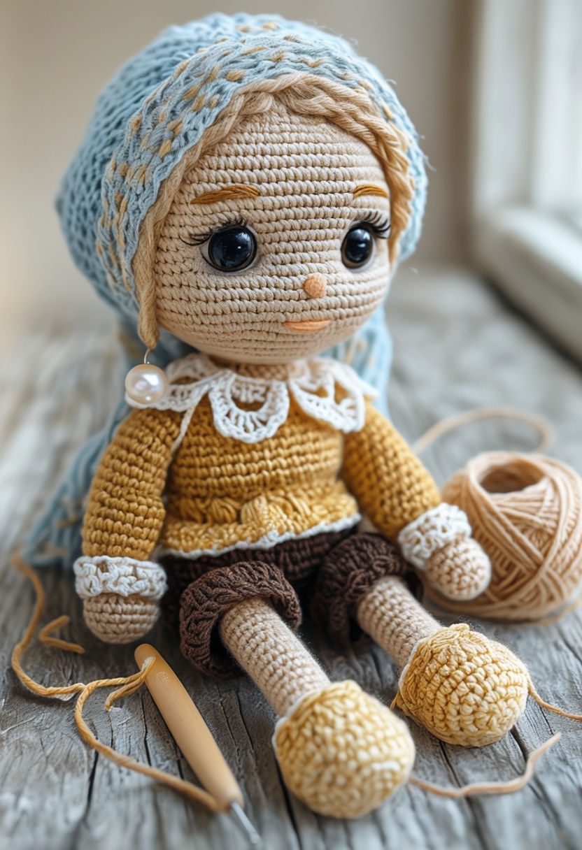 Handcrafted Crochet Doll with Yarn and Hook Art