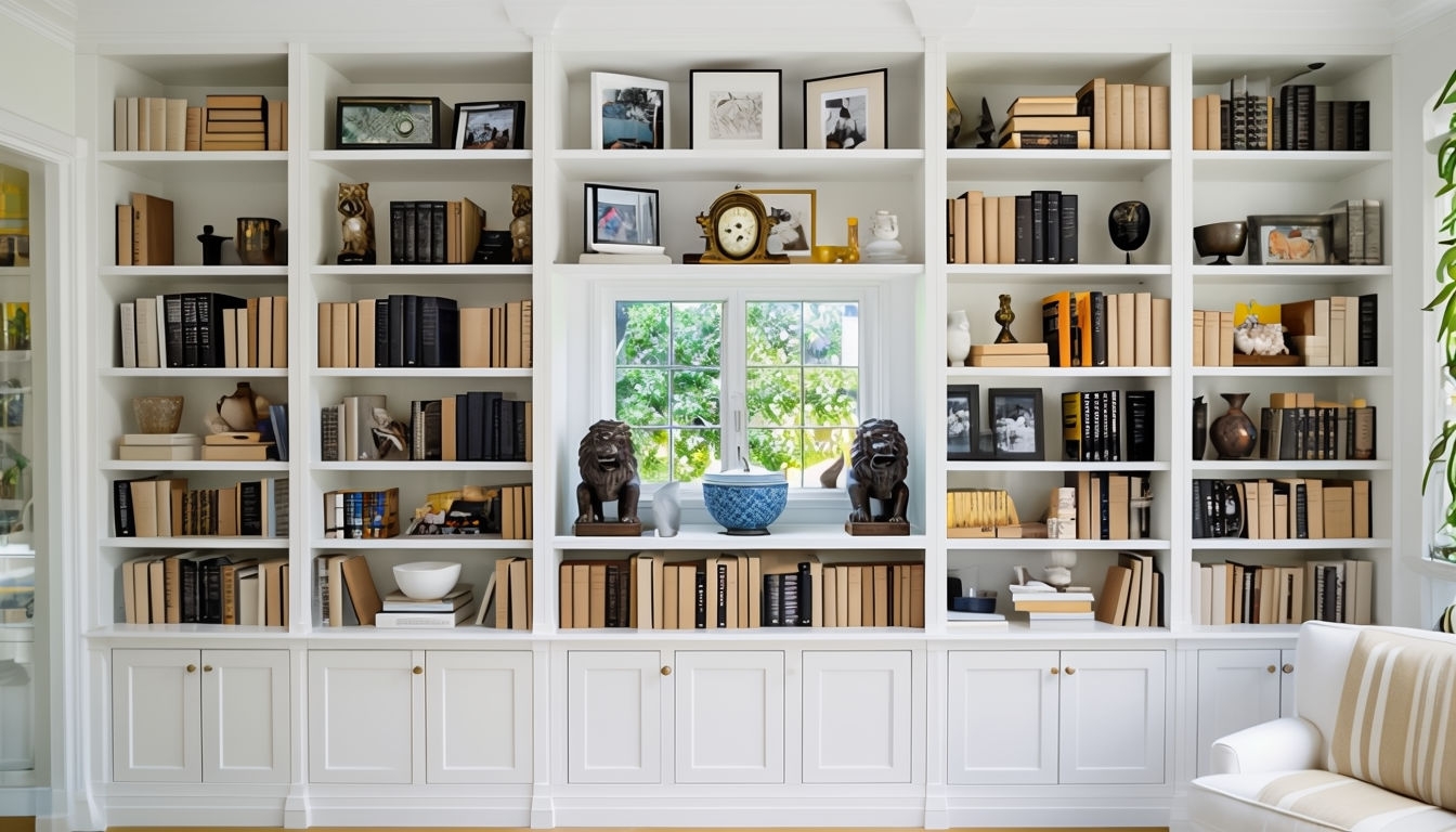 Elegant Organized Bookshelf Photography Art