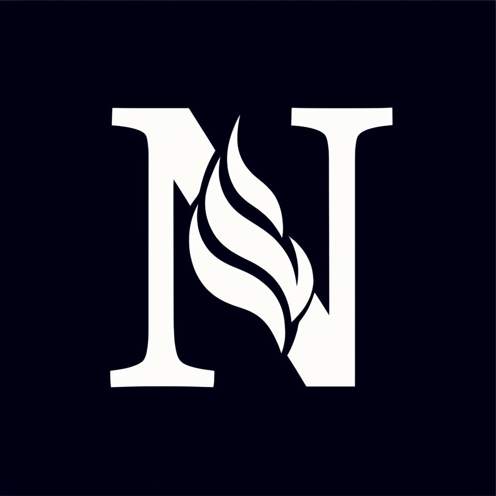 Elegant Minimalist White N Logo with Stylized Flame Design Monogram