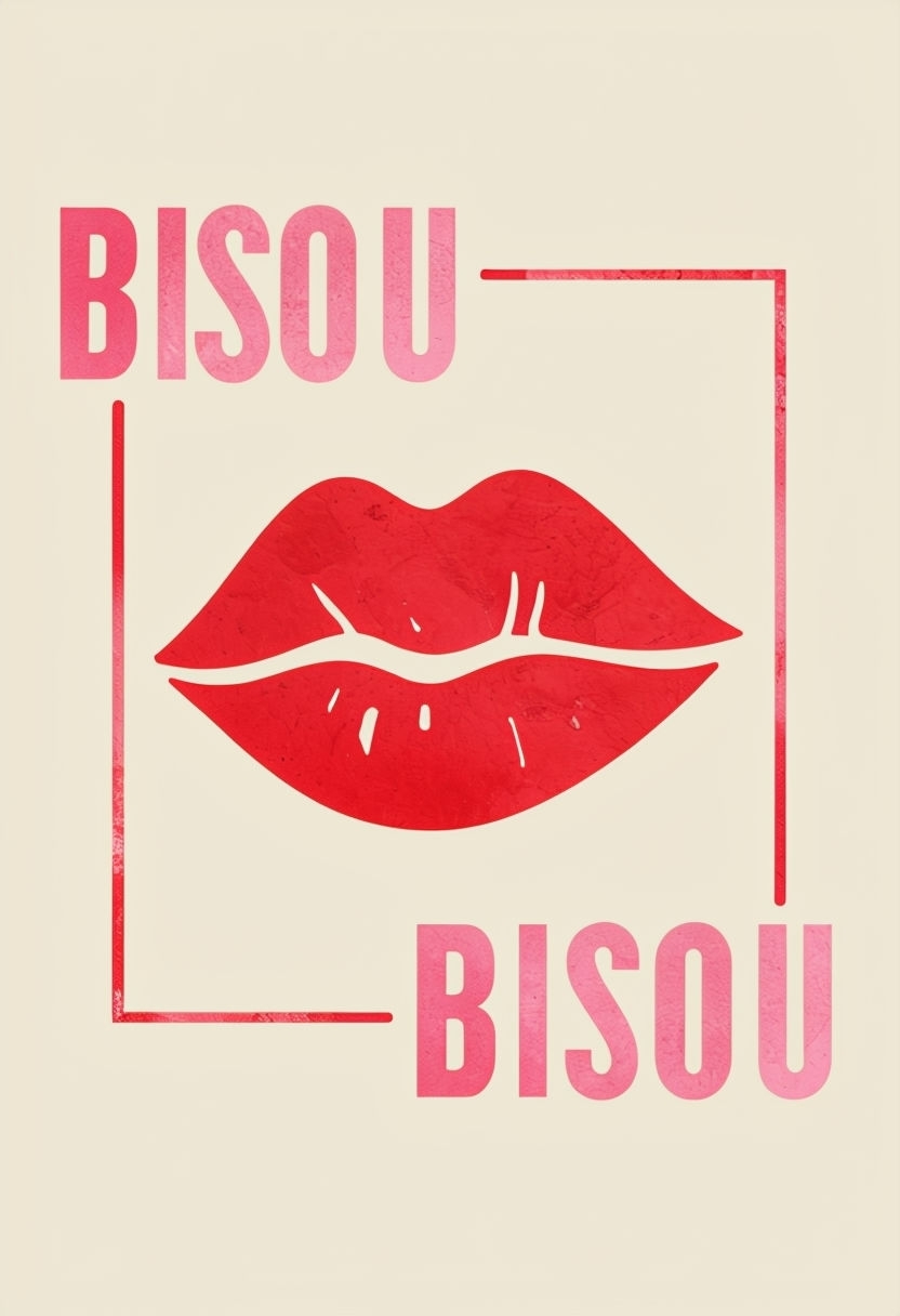 Bold Red Lips with BISOU Text Modern Minimalist Poster